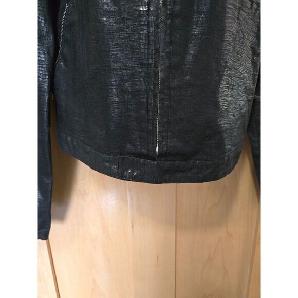 Hamnett Black Faux Leather Cropped Jacket W Zipper Details Textured Pattern VTG - Picture 2 of 15